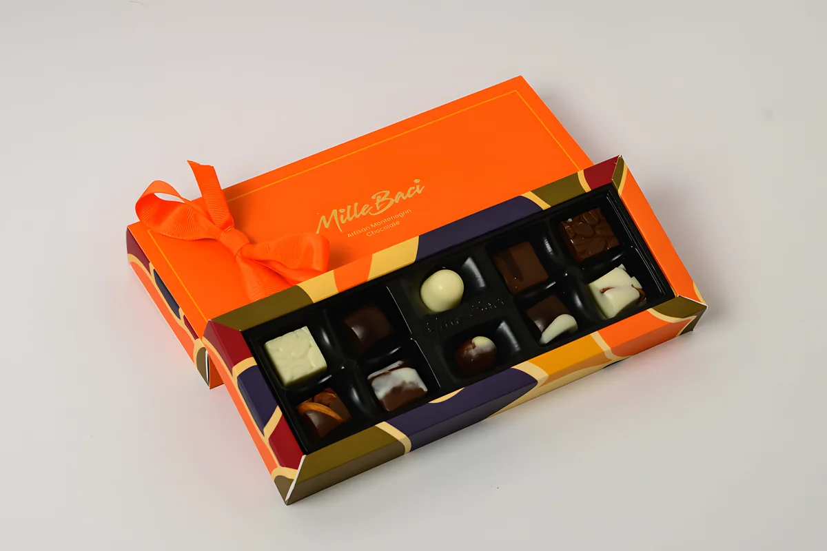 Premier, a orange box of ten pralines