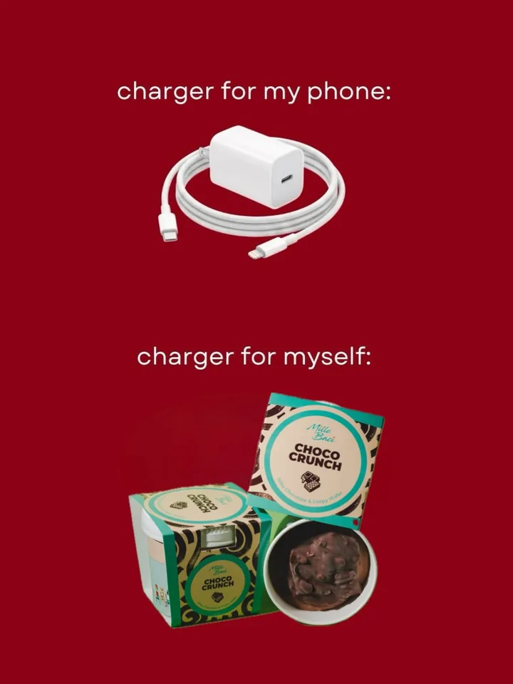 Punjač za telefon i Choco Crunch čašica: punjač za mene