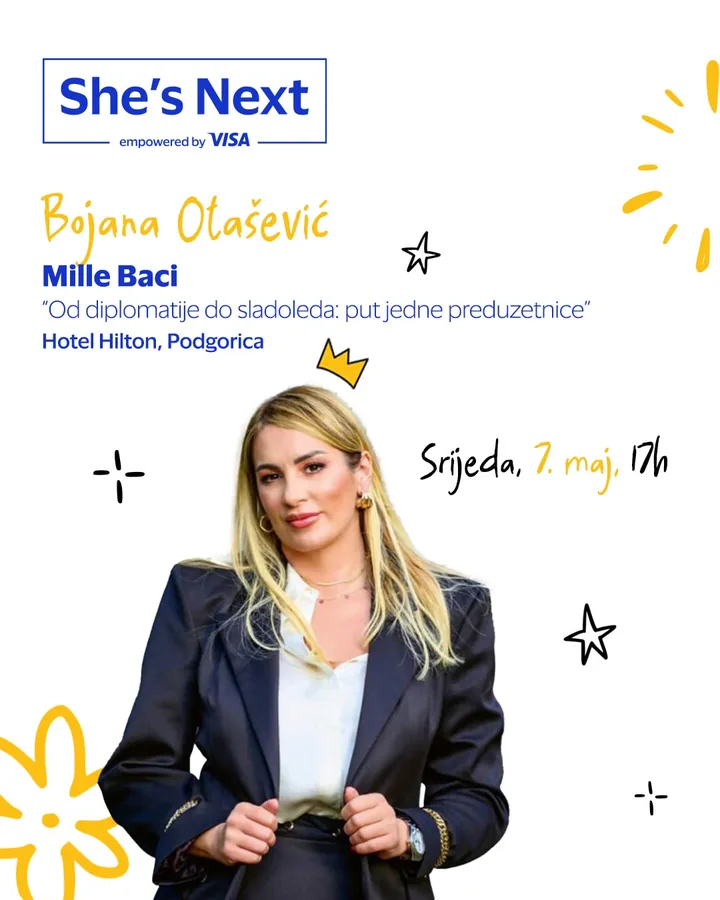 VISA She's Next plakat: Od diplomatije do sladoleda